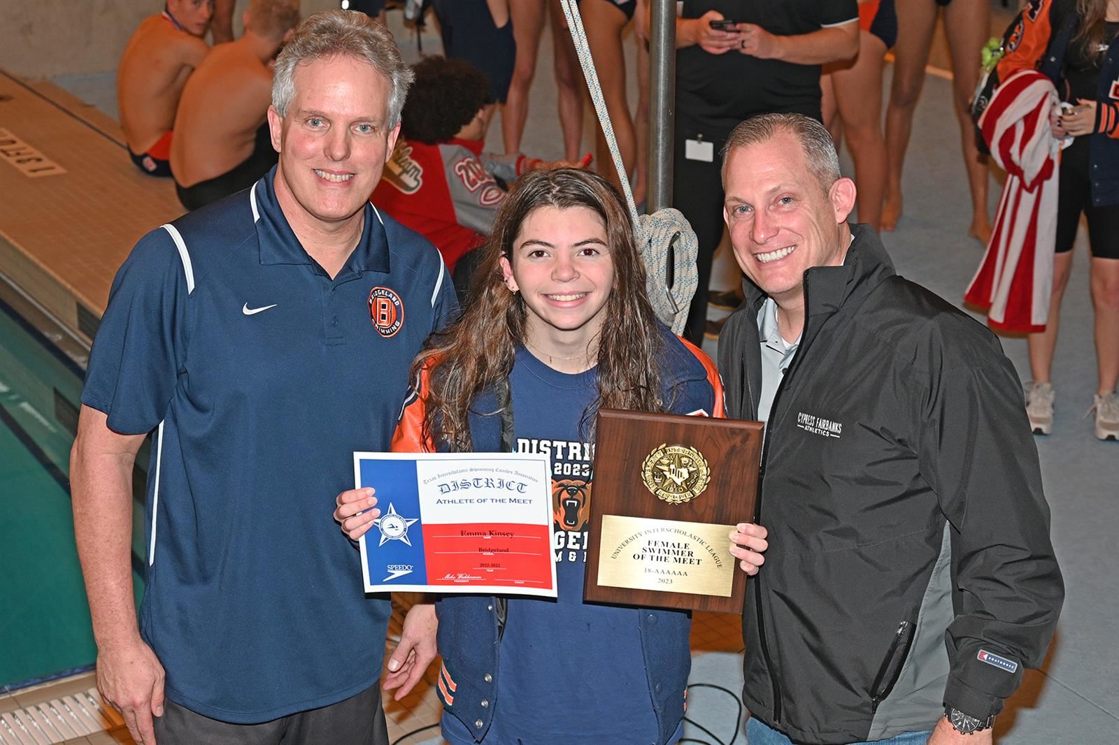 Bridgeland High School senior Emma Kinsey was named the District 18-6A Girls’ Swimmer of the Meet. 